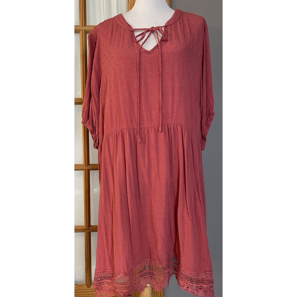Bloomchic Bobblets Mini Dress Woman's 26 Pink-Red Embroidered Lace Pockets Boho